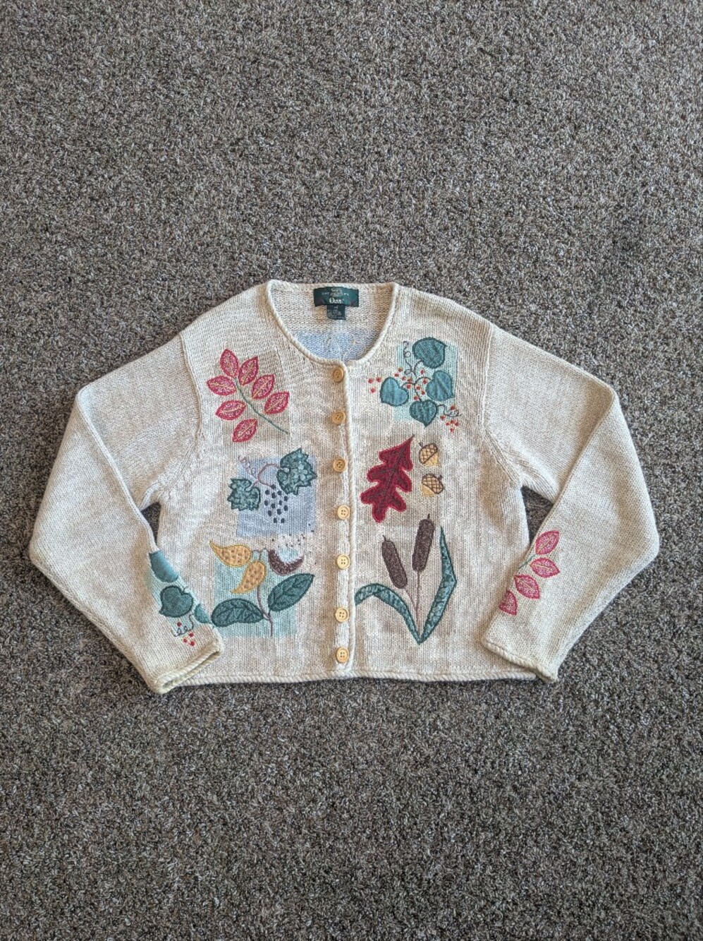 Vintage Orvis Embroidered Fall Theme Knit Cardigan Size Medium